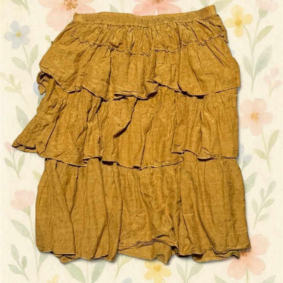 Universal Thread mustard-gold tiered ruffle skirt Boho Floral Cottagecore 1X - Picture 3 of 4